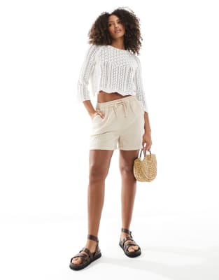 cheesecloth shorts in beige - part of a set-Neutral