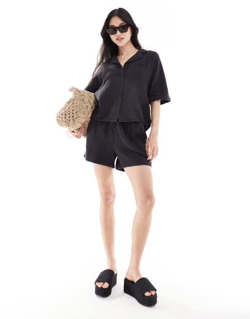 ONLY cheesecloth shorts in washed black - part of a set  