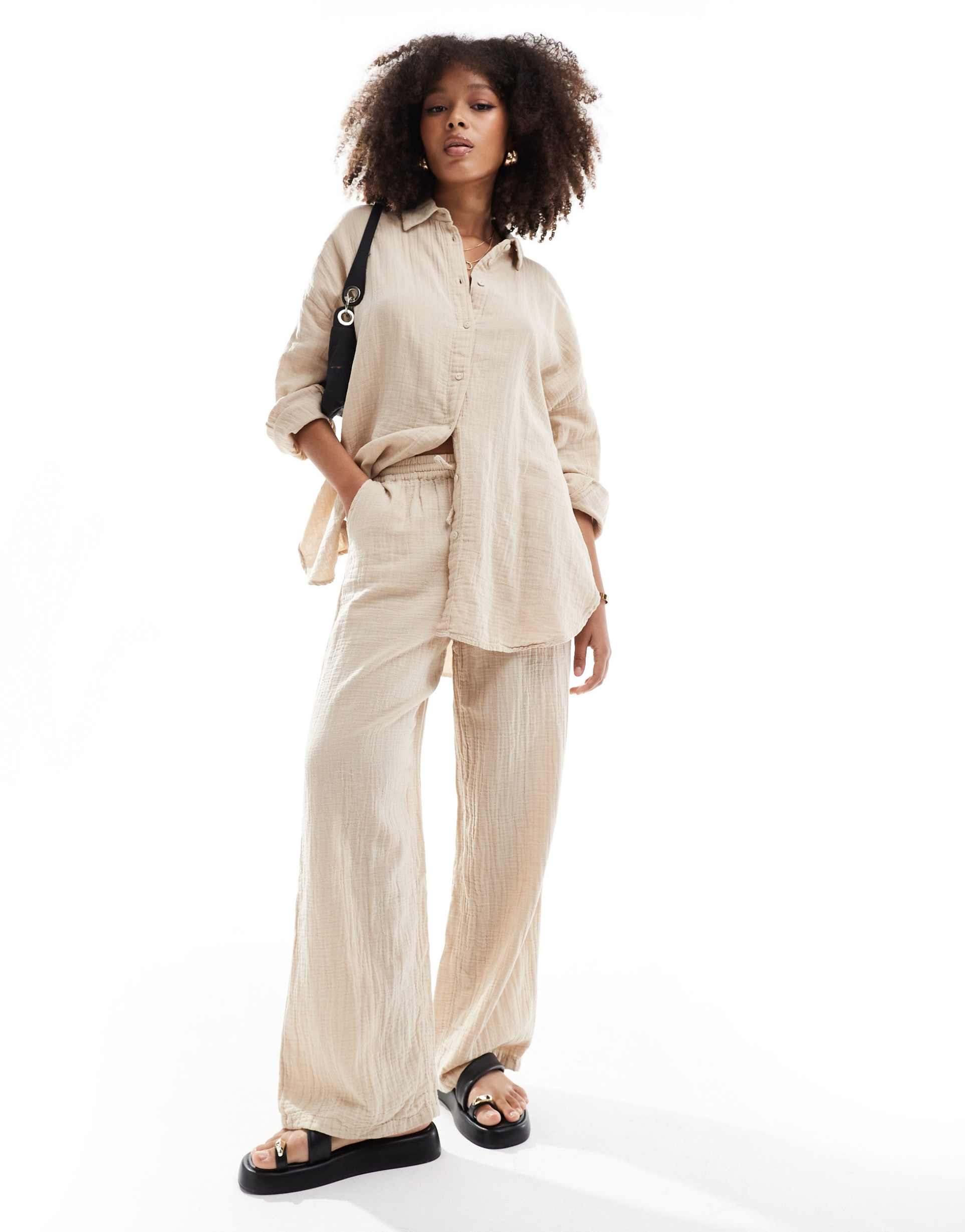 only cheesecloth wide leg pants in beige - part of a set