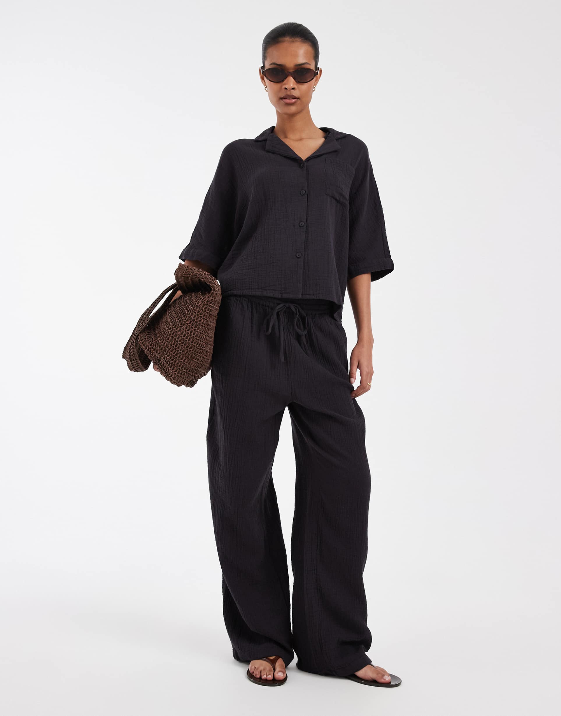 only cheesecloth wide leg pants in washed black - part of a set