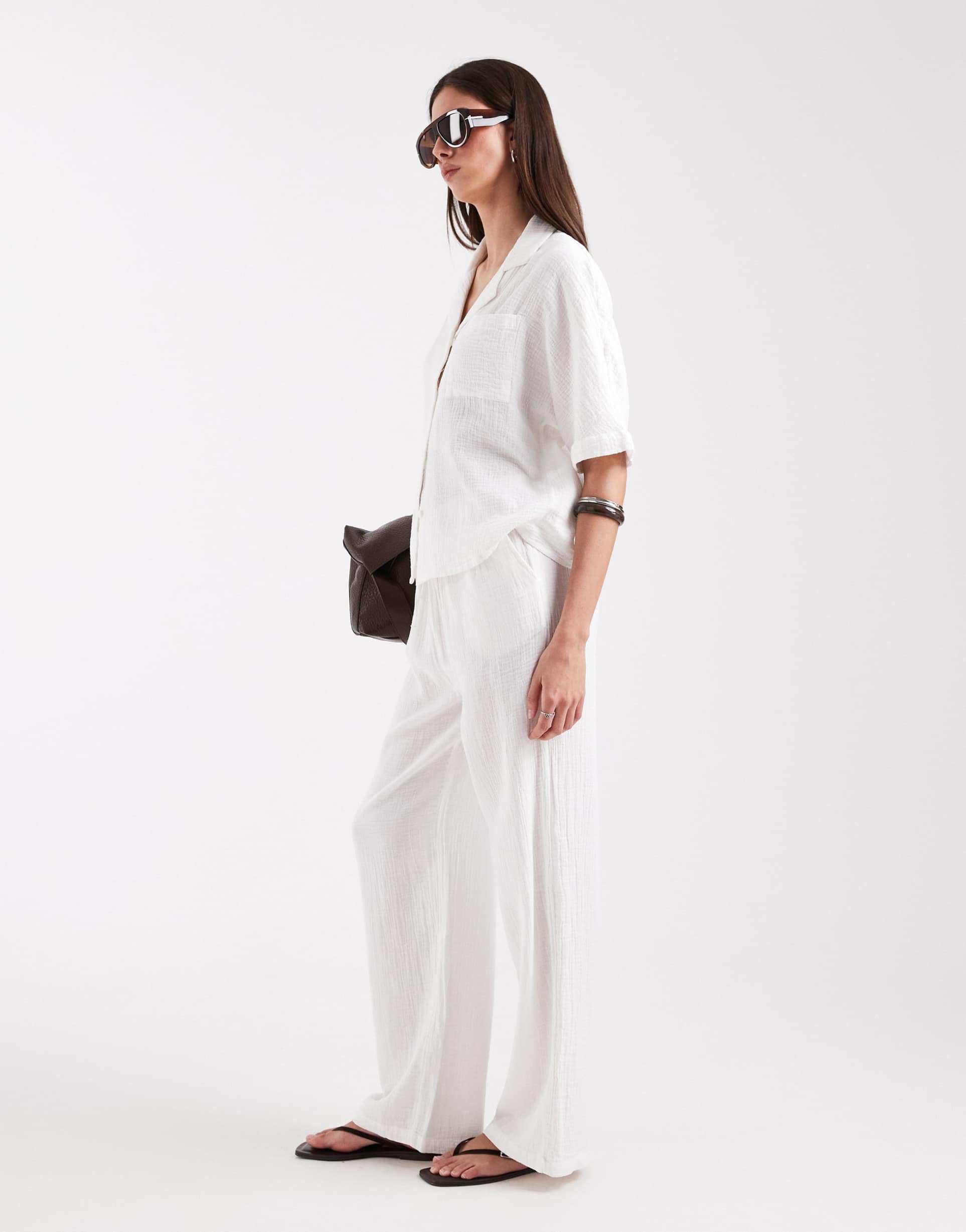only cheesecloth wide leg pants in white - part of a set
