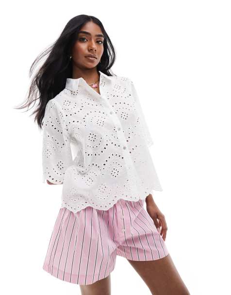 ONLY - Chemise à manches courtes en maille pointelle - Blanc - view 1