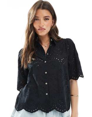 Chemise à manches courtes en maille pointelle - Noir 38
