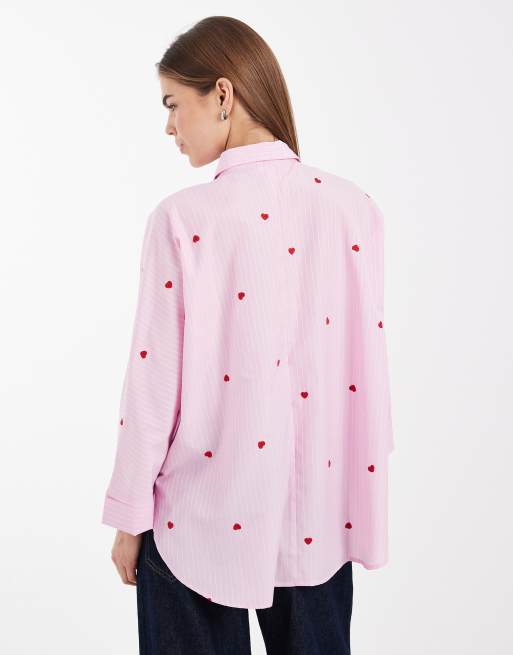 ONLY - Chemise à rayures avec cœurs brodés - Rose clair, 2 de 4