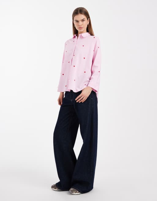 ONLY - Chemise à rayures avec cœurs brodés - Rose clair, 3 de 4