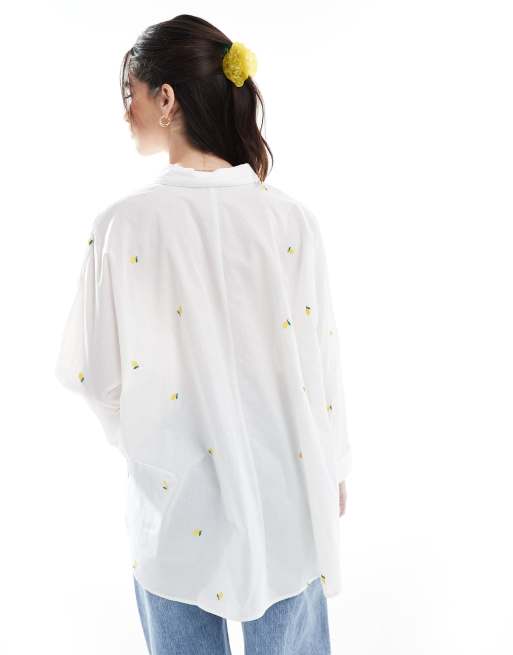 ONLY - Chemise coupe carrée avec citrons brodés - Blanc, 3 de 4
