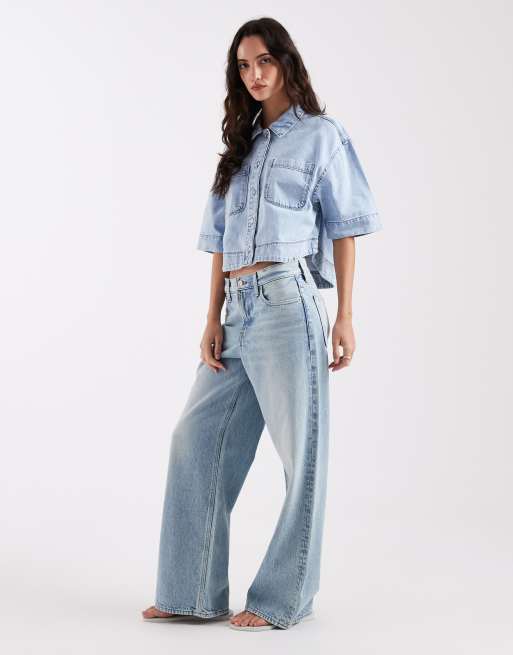 ONLY - Chemise courte coupe carrée en jean - Bleu clair délavé, 2 de 4