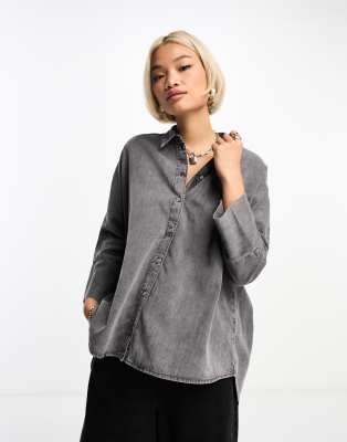 Only denim shirt in washed grey - ASOS Price Checker