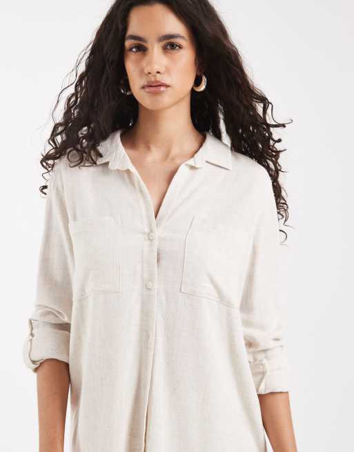 ONLY - Chemise oversize en lin mélangé - Beige, 4 de 4