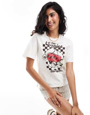 Only Cherry Graphic Boxy T-shirt In White