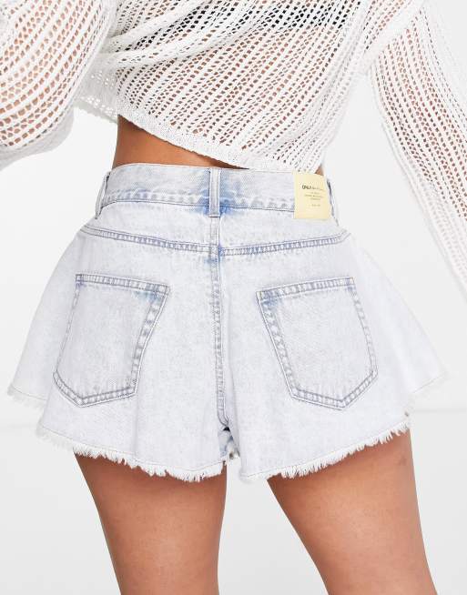 Only Chiara butterfly denim shorts in light blue