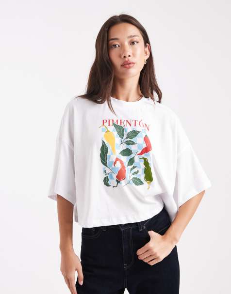 ONLY chilli graphic cropped t-shirt in white - view 1