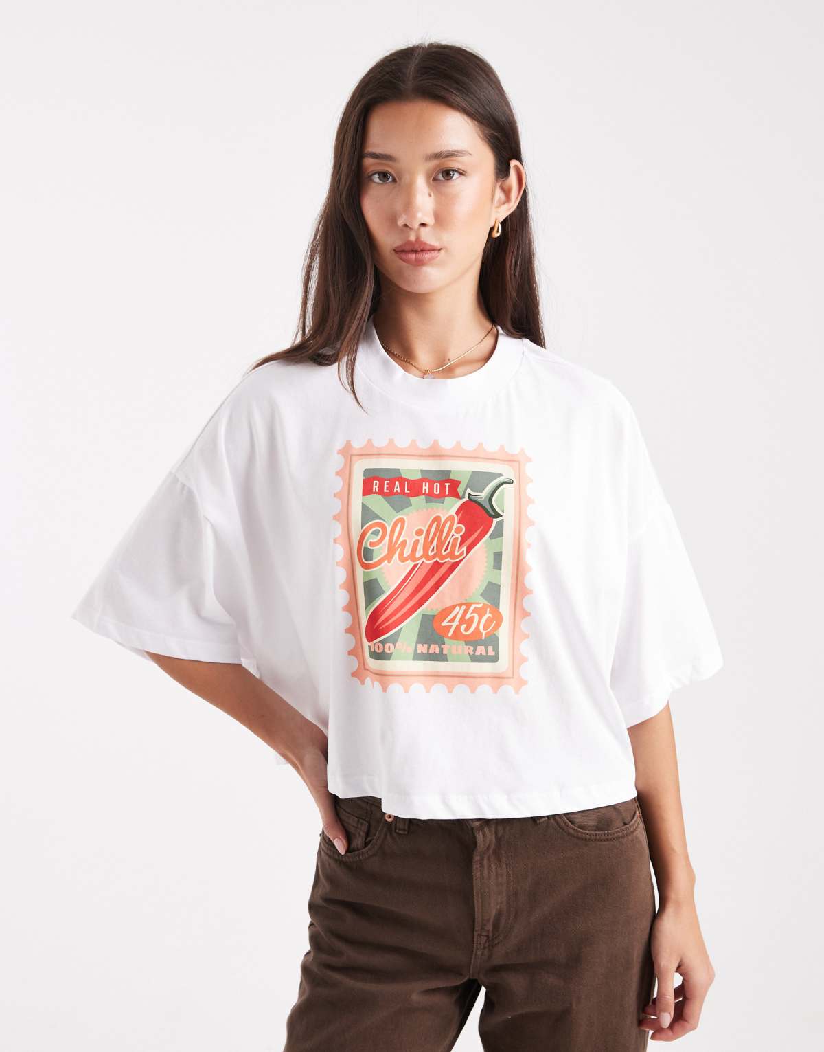 ONLY chilli stamp graphic cropped t-shirt in white