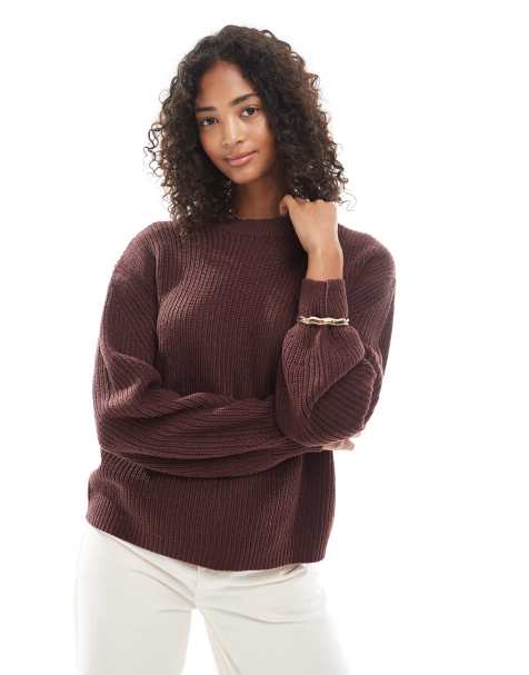 ONLY – Chokladbrun, ribbstickad tröja med rund halsringning - view 1