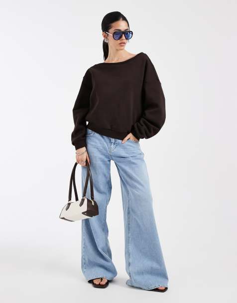 ONLY – Chokladbrun sweatshirt med asymmetrisk ringning - view 1