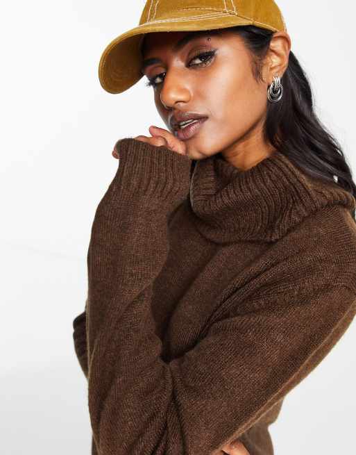 Only - Chokoladebrun midi-sweaterkjole med rullekrave , 3 af 4