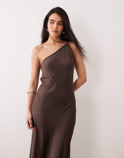 ONLY - Chokoladebrun oneshoulder-maxikjole, 2 af 4