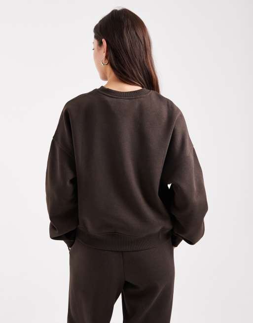ONLY - Chokoladebrun sweatshirt med rund hals og lavtsiddende skuldre - Del af sæt, 4 af 4