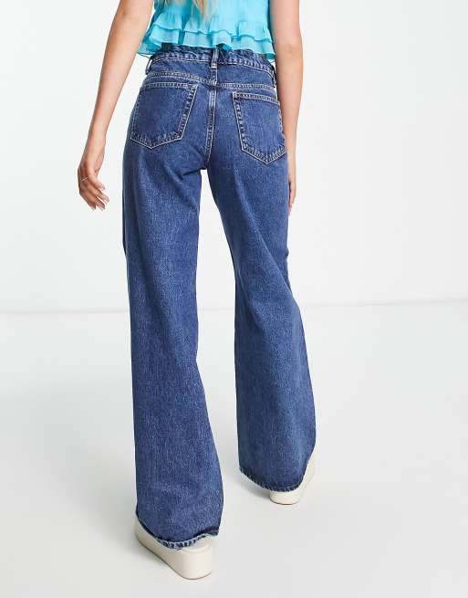 Only - Chris - Lavtaljede jeans med vide ben i mellemblå , 4 af 4