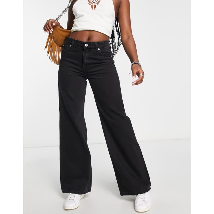 Only Chris low rise wide leg jeans in black