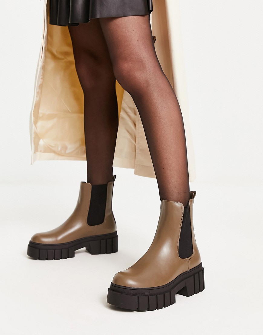 Only Chunky Boot With Cleated Sole In Olive-green