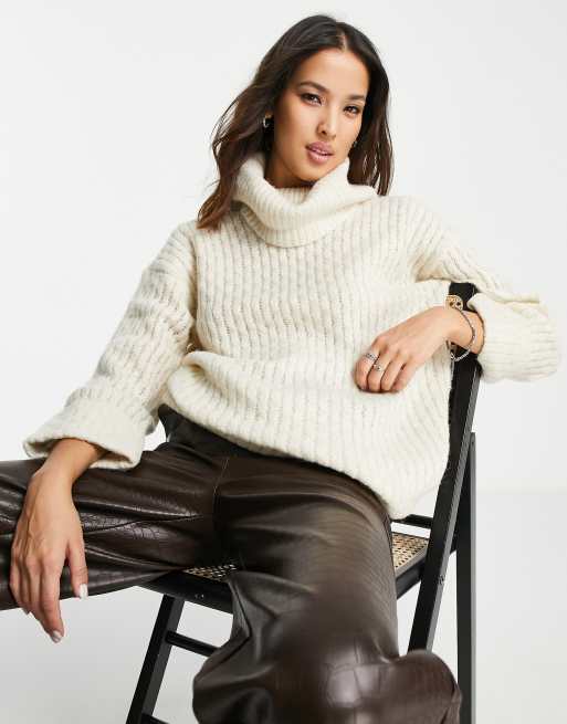 Cream chunky 2025 polo neck jumper