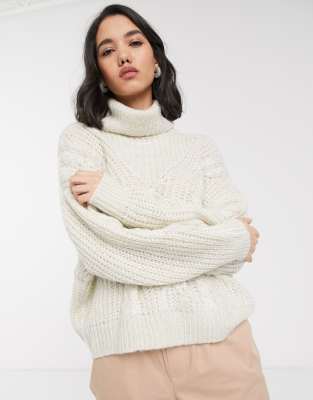 oversized cream roll neck jumper