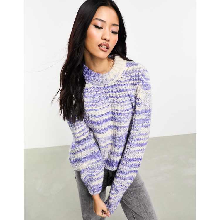 Only chunky knit jumper in blue and white space dye