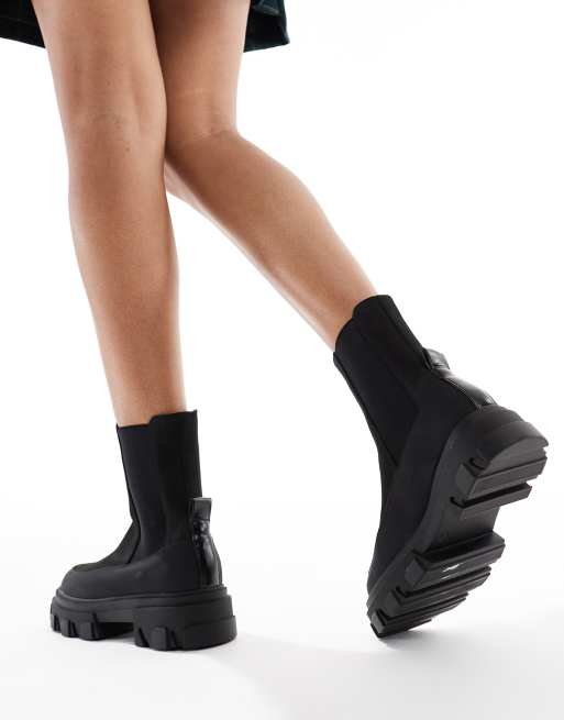 Only chunky sole pull on boots in black ASOS