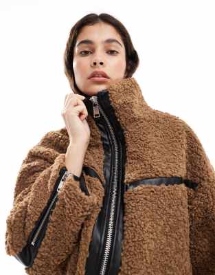 Only Chunky Teddy Short Jacket In Brown