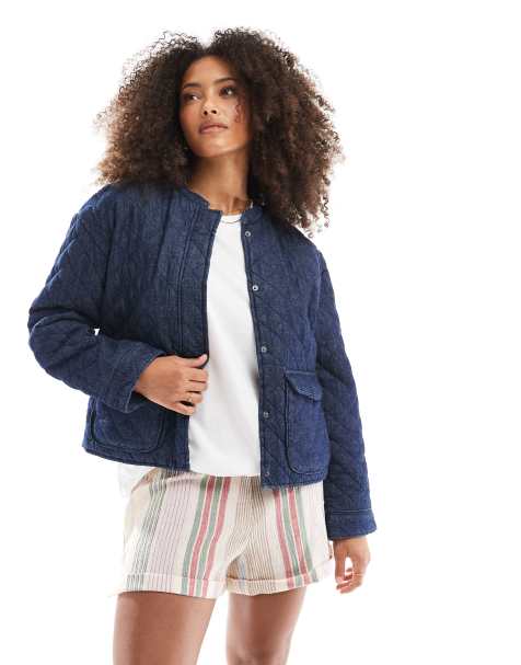 ONLY quilted denim jacket with front pocket detail in dark blue