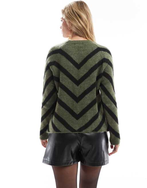 ONLY – Ciemnozielony dzianinowy sweter w paski, 4 z 4