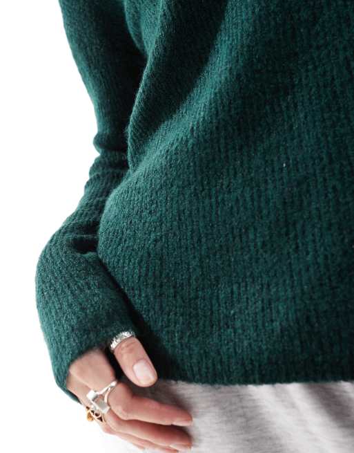 Only – Ciemnozielony melanżowy sweter z dekoltem w szpic , 4 z 4