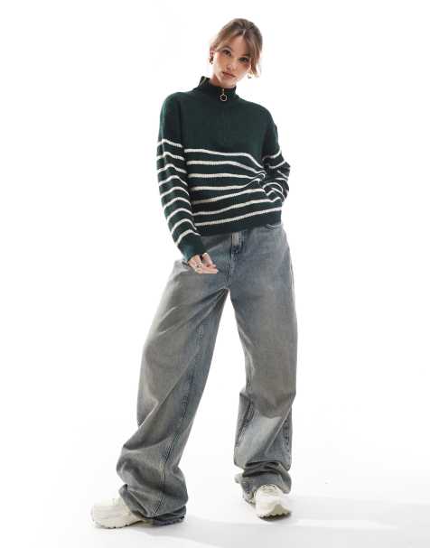 ONLY 1/4 zip jumper in dark green stripe