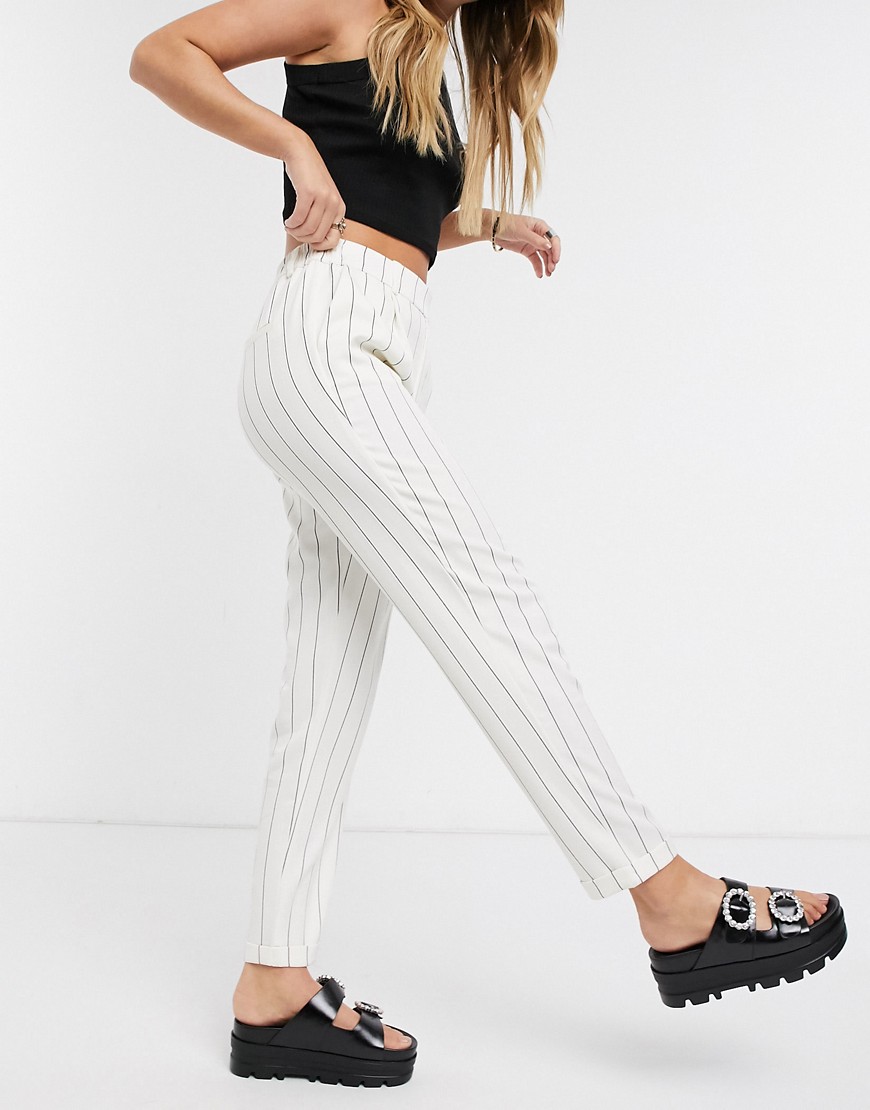 Only cigarette trousers with elasticated waist in white stripe-Multi