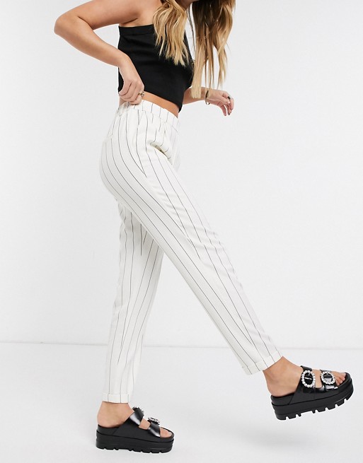 Only cigarette trousers with elasticated waist in white stripe