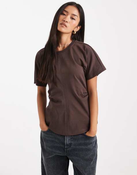 ONLY cinch waist t-shirt in chocolate - view 1
