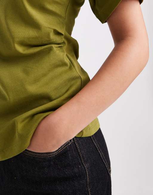 ONLY cinch waist t-shirt in green, 4 of 4
