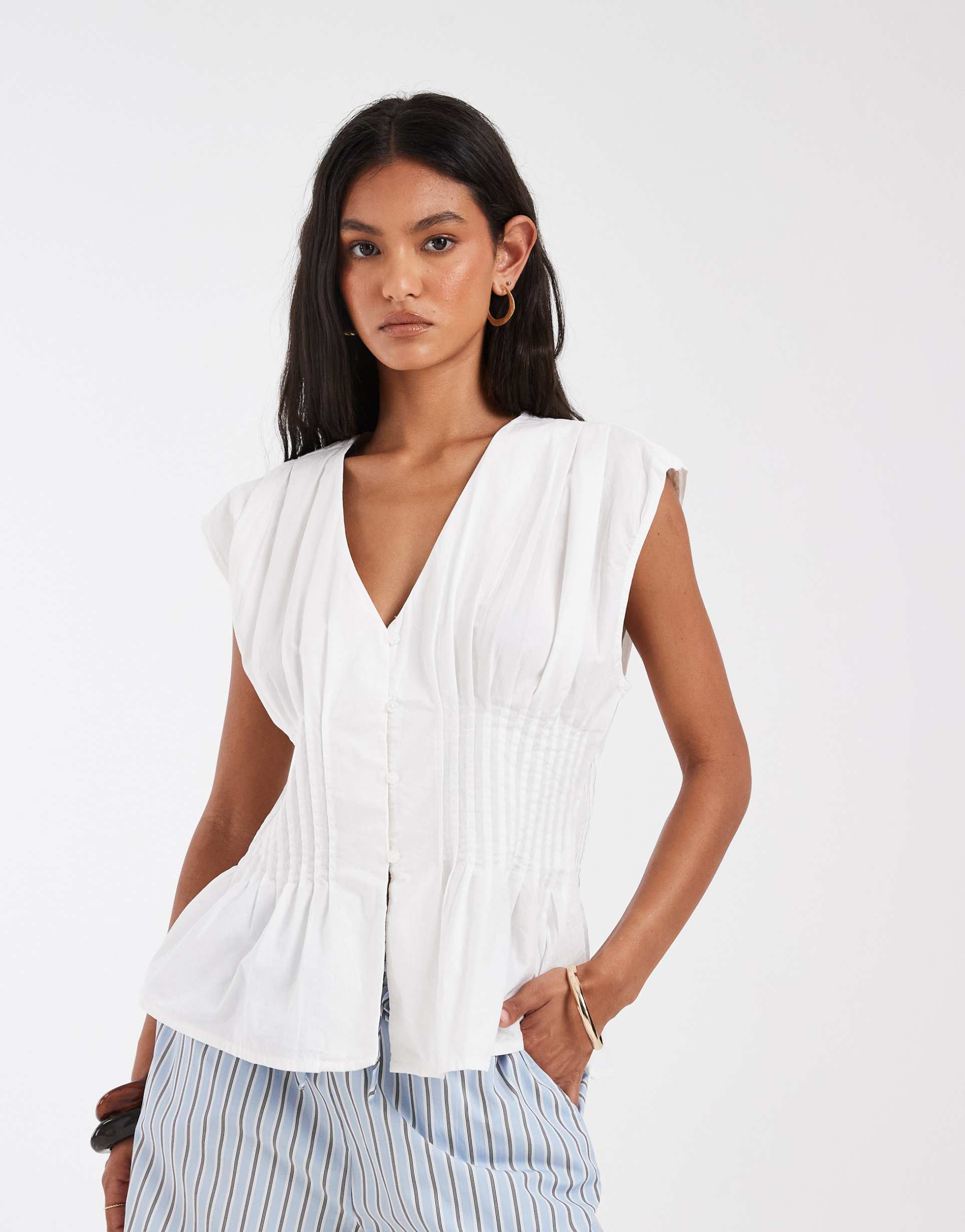 only cinched waist top in white