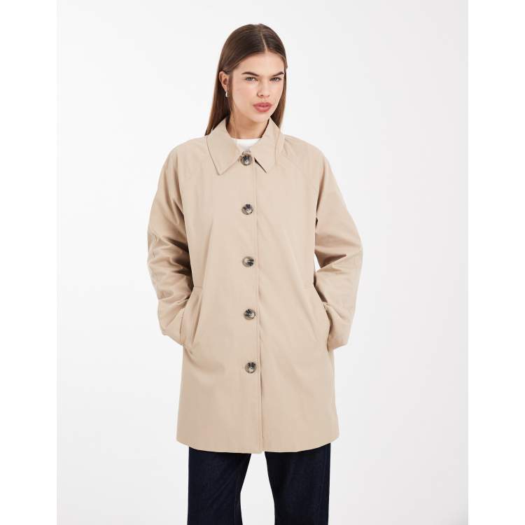 ONLY clean trench jacket with plaid sleeve in beige | ASOS