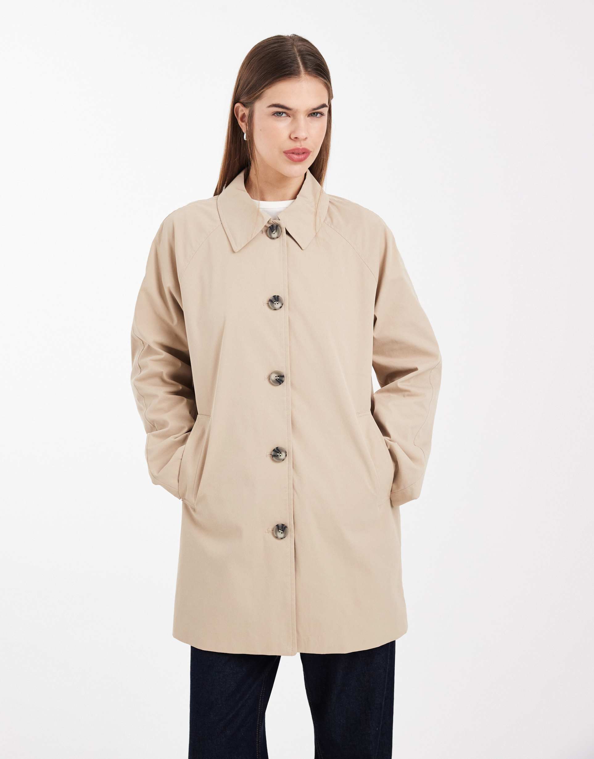 only clean trench jacket with plaid sleeve in beige