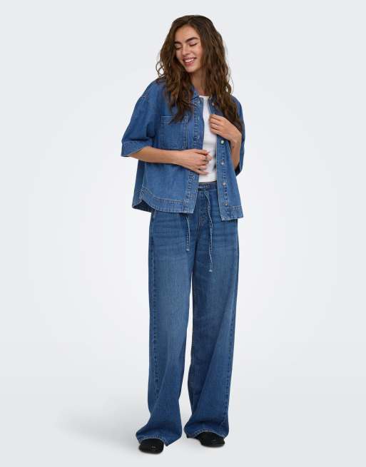 ONLY Cleo camicia in denim vestibilità standard con colletto camicia e maniche lunghe, denim blu medio, 3 di 7