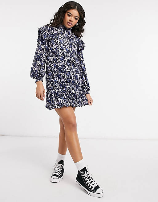 Only co-ord mini skirt with pephem in purple and blue floral print