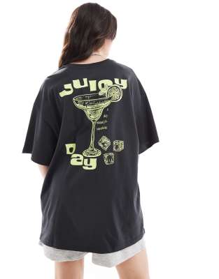 ONLY ONLY cocktail back print boyfriend fit t-shirt in wash black