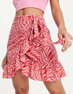 Only Cody wrap skirt in pink zebra print-Multi