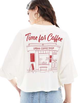 coffee back graphic boxy t-shirt in white