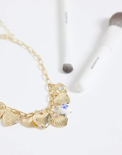 ONLY - Collana dorata con ciondoli a cuore, 2 di 4