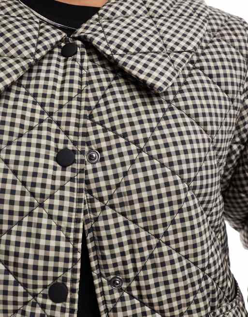 ONLY collared quilted jacket in beige gingham