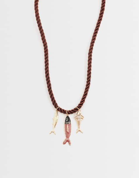 Only - Collier en corde avec breloques poisson - Marron - view 1