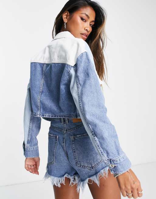 Colored cropped denim store jacket